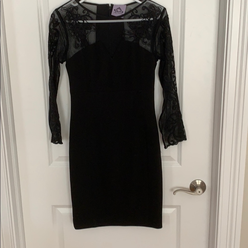 BQueen Black Lace Mesh Midi Dress